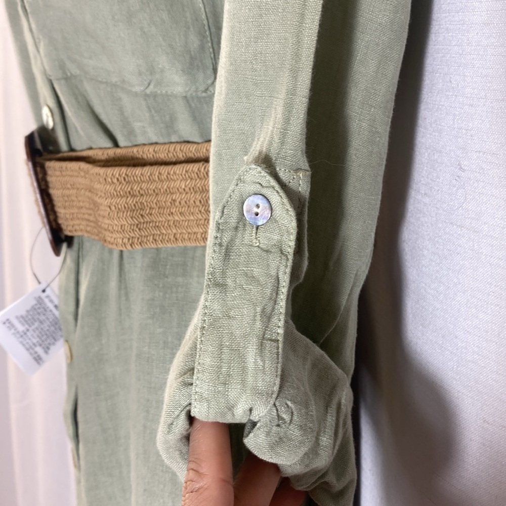 BELTED LINEN SHIRTDRESS with Slit for Casual Wear Size S - Picture 10 of 16